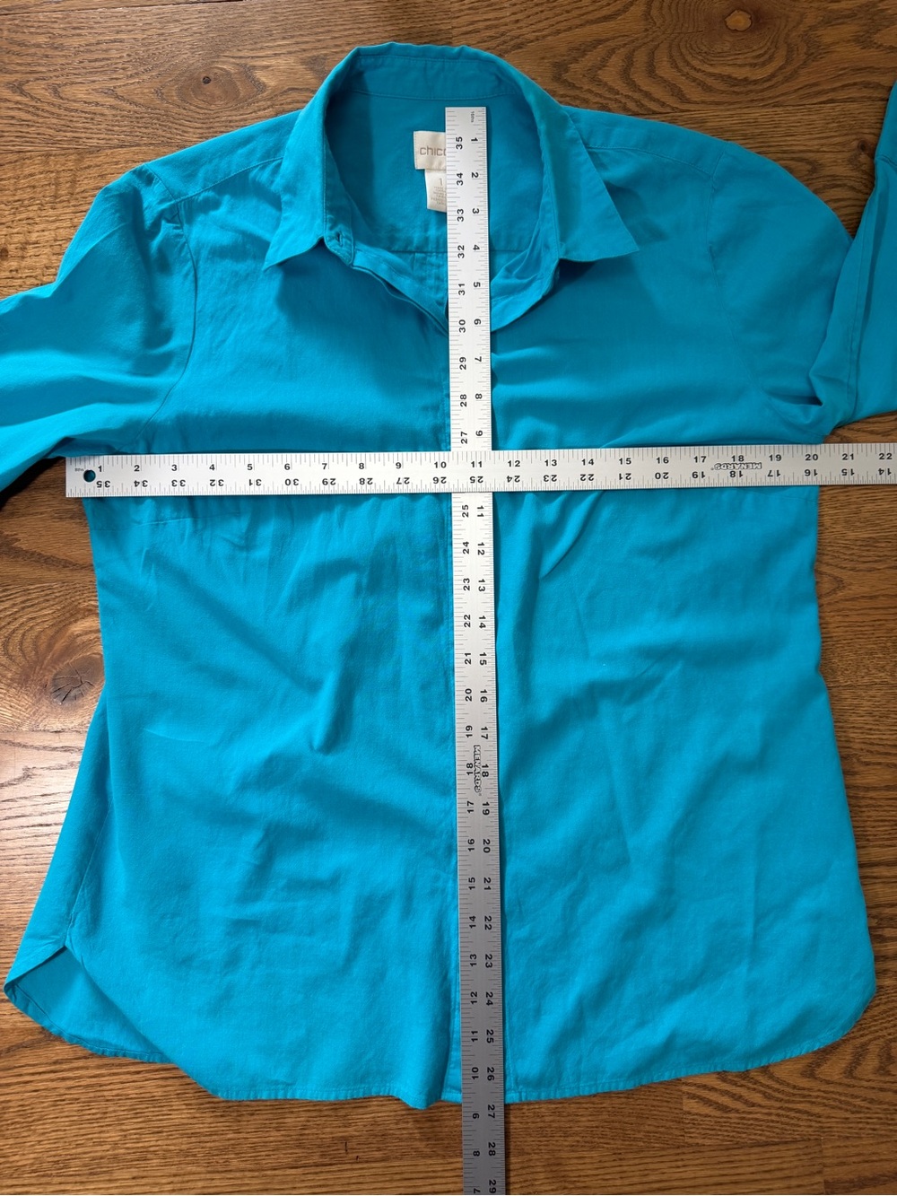 Chico's Teal Button-Front Shirt with Three-Quarter Sleeves - Picture 3 of 11